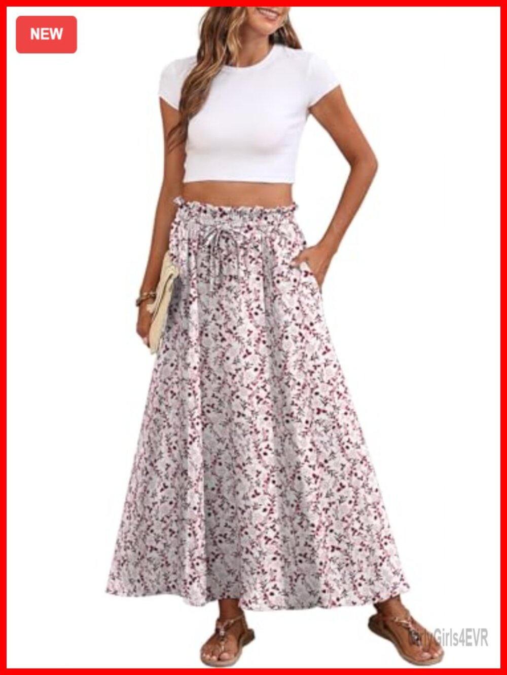Women's Maxi Skirt Chiffon High Waisted Tie Knot Flowy Beach Casual with Pockets